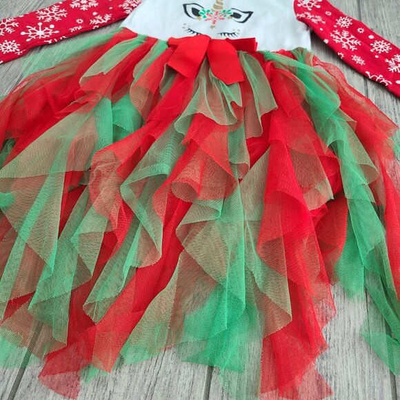 Girls Christmas Unicorn Tutu Dress Red and Green Size 4–5Y - Picture 6 of 11